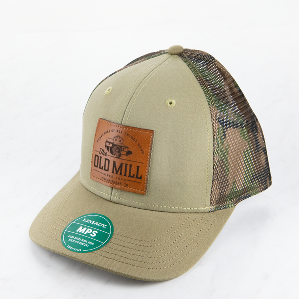 Army Patterned Leather Patch Trucker Hat