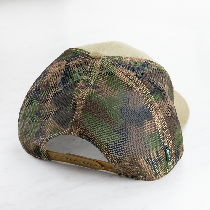 Army Patterned Leather Patch Trucker Hat